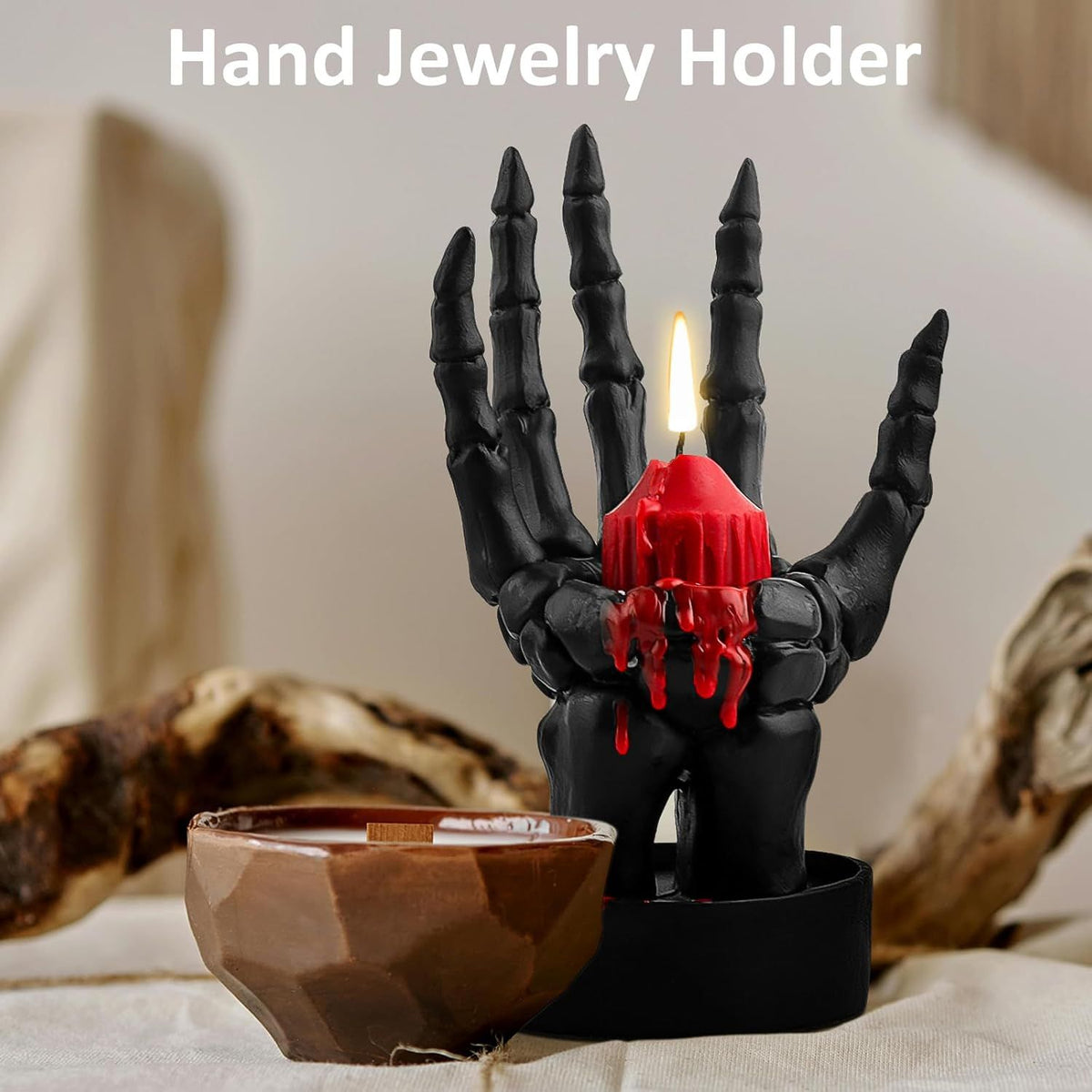 Doba Halloween Decorations Indoor Skeleton Hand Ring Holder Tealight Candle Holder for Gothic Table Decor Jewelry and Earring Organizer