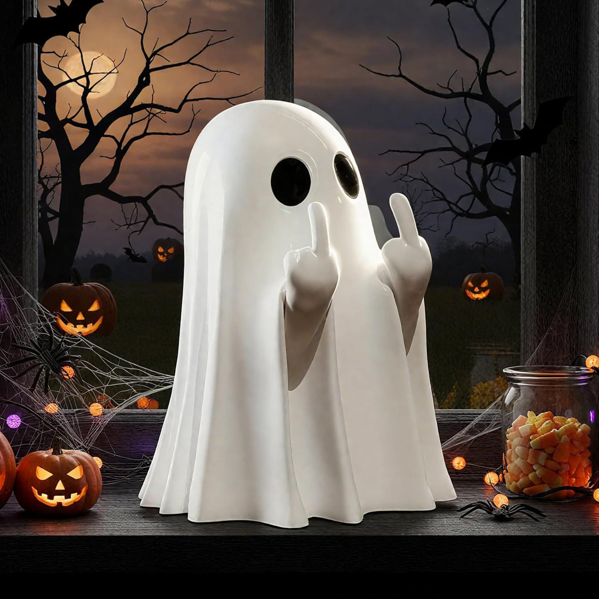 Doba Halloween Ghost Figurine, Spooky Resin Ghost Statue, Cute Ghost Halloween Decoration for Home and Office Desktop Decor Display Ornaments