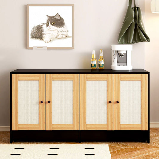 Doba Double Litter Box Enclosure,Cat Litter Box Enclosure for 2 Cats, Hidden Litter Box Furniture with Rattan Doors, 47" L x 19.8" W x 21.8" H,Black as Pic