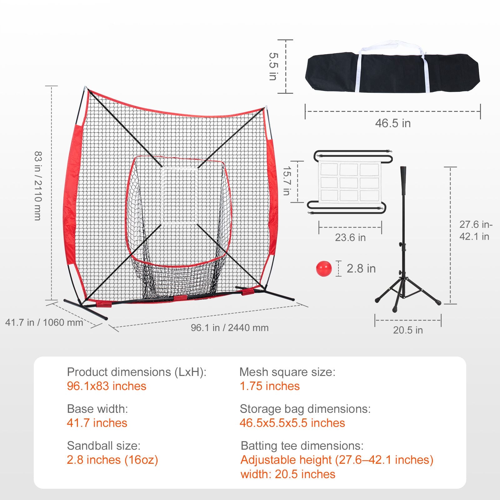 Doba 7x7 ft Baseball Softball Practice Net, Portable Baseball Training Net for Hitting Batting Catching Pitching, Backstop Baseball Equipment with Bow Frame, Carry Bag, Strike Zone, Ball, Batting Tee