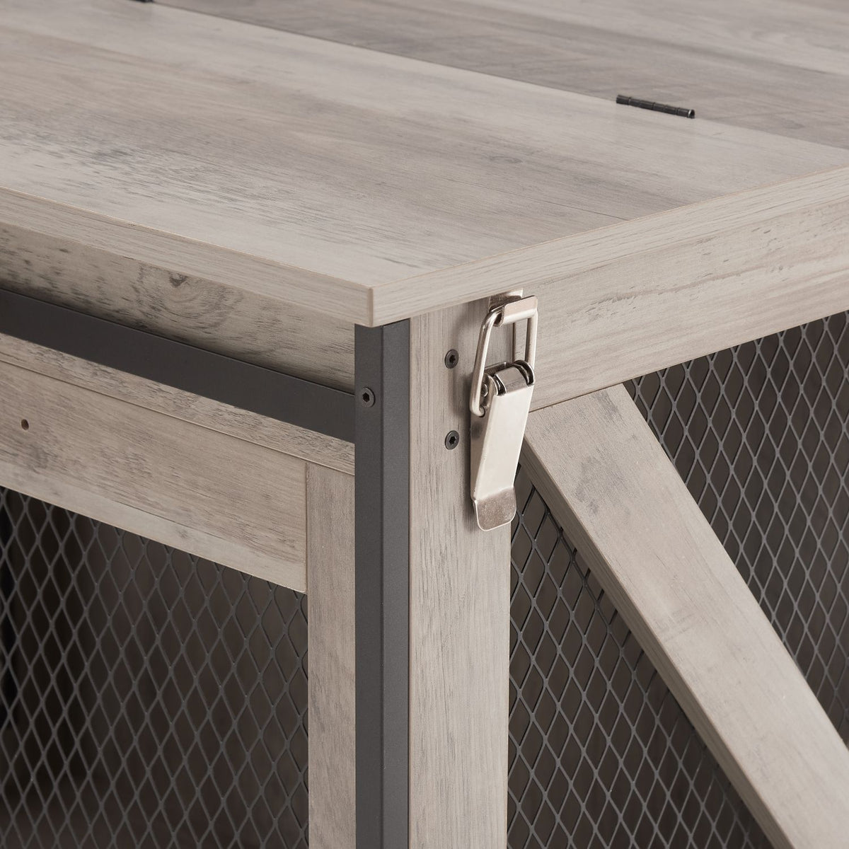 Doba Farmhouse Dog Cage Crate Furniture with Sliding Barn Door, Farmhouse Wooden Dog Kennel End Table with Flip-top Plate Dog House with Detachable Divider for Small/Medium/Large Dog Gray
