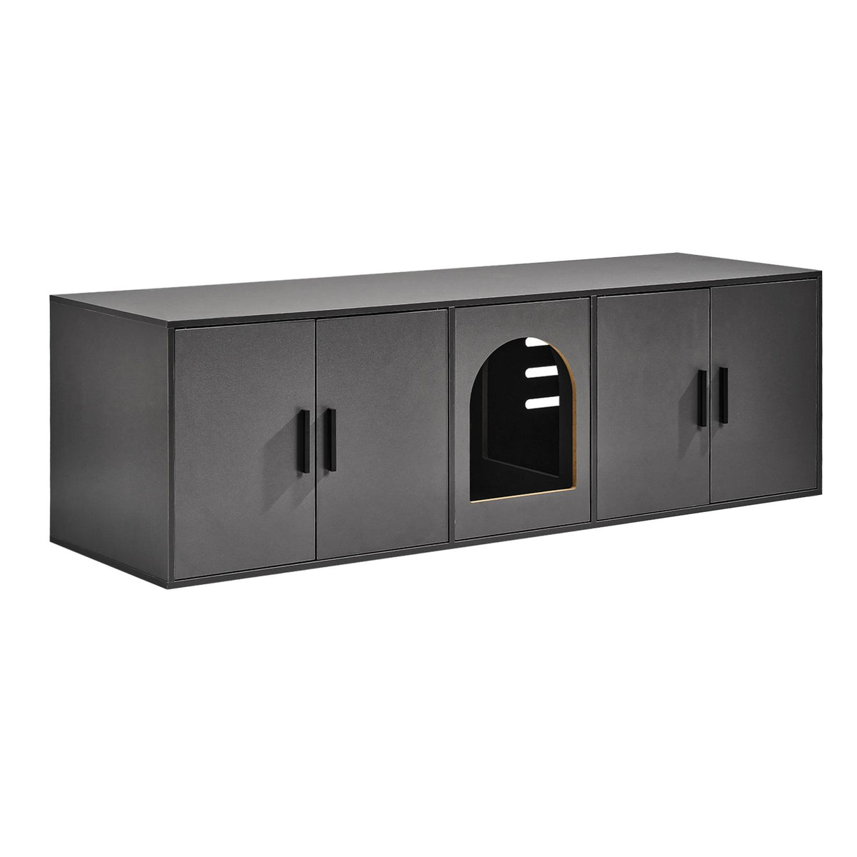 Doba Cat Litter Box Enclosure for 2 Cats, Litter Box Furniture Hidden with Double Rooms, Wooden Cat Box Cabinet Fit Most of Litter Box, 57.9"L x 18.3"W x 17.9"H, Black 57.9 in Particle Board