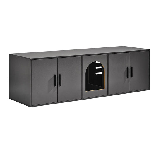 Doba Cat Litter Box Enclosure for 2 Cats, Litter Box Furniture Hidden with Double Rooms, Wooden Cat Box Cabinet Fit Most of Litter Box, 57.9"L x 18.3"W x 17.9"H, Black 57.9 in Particle Board