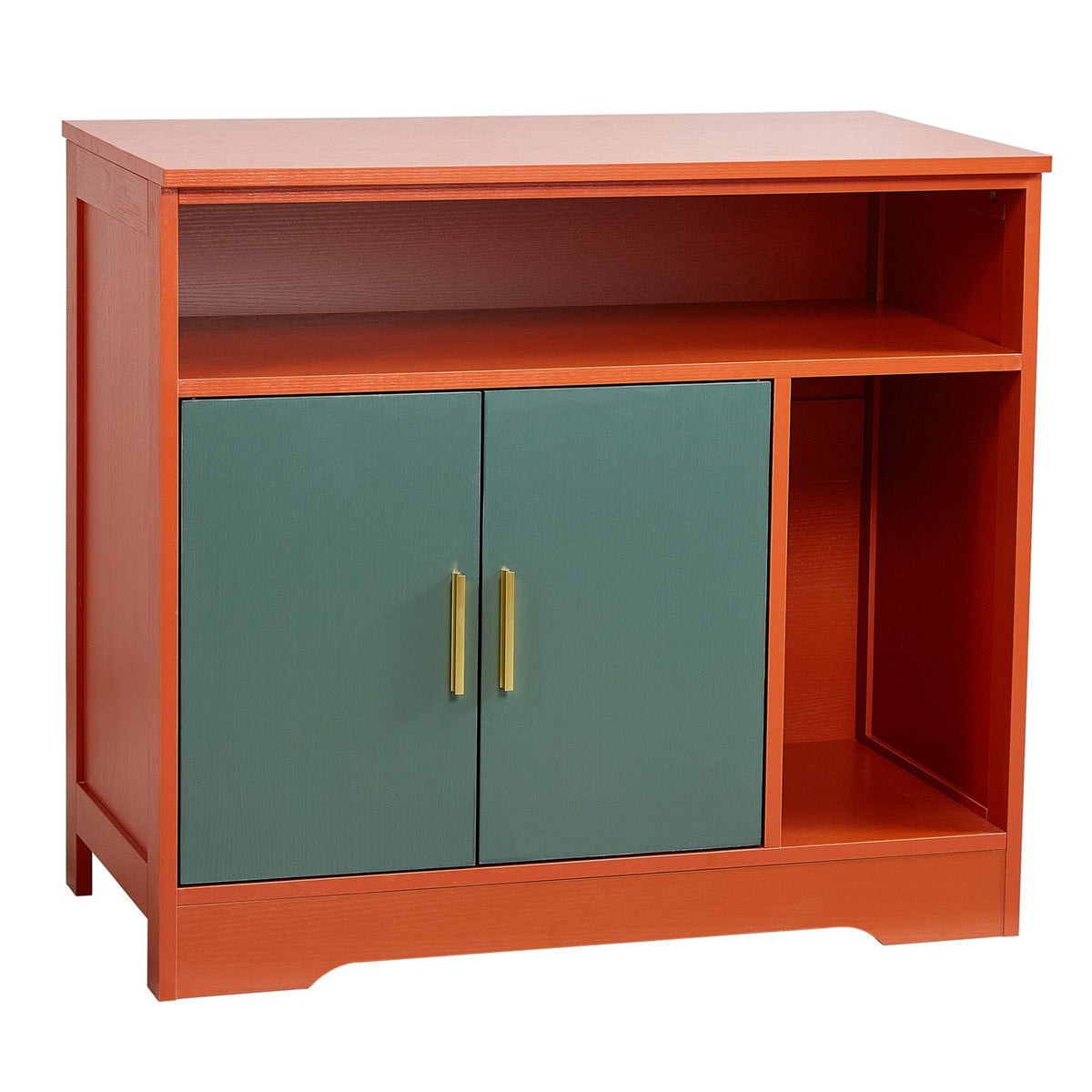 Doba Cat Litter Box Enclosure, 31 in Hidden Litter Box Cabinet with Shelf & Storage, Modern Style Indoor Cat Washroom, Wooden Kitty House Furniture End Table, Fit Most Litterboxes, Red & Green