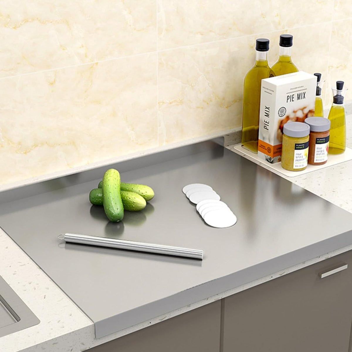 Doba Stainless Steel Cutting Boards for Kitchen, Lipped stainless steel cutting board. Large cutting board suitable for meat, fruits, vegetables, bread, and baking