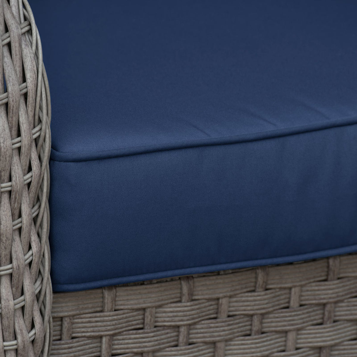Doba 2 Piece Outdoor Wicker Patio Furniture Set, 2-Seater Rattan Loveseat with Tempered Glass Coffee Table, Water-Resistant Navy Blue Cushions, All-Weather Conversation Set for Porch, Backyard, Poolside, B
