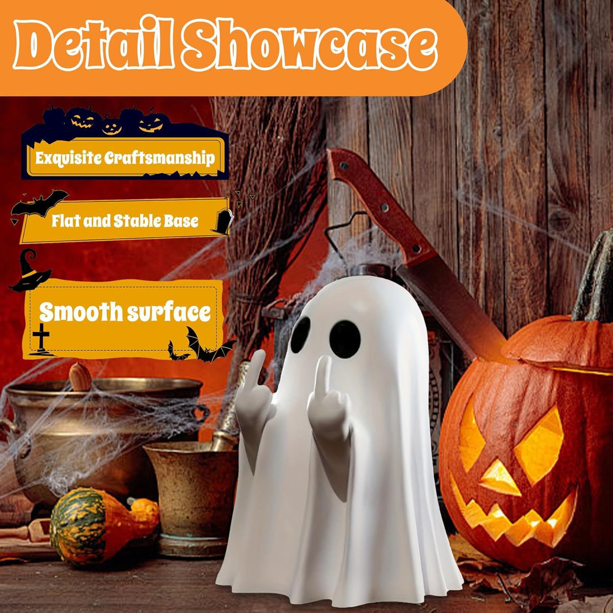 Doba Halloween Ghost Figurine, Spooky Resin Ghost Statue, Cute Ghost Halloween Decoration for Home and Office Desktop Decor Display Ornaments