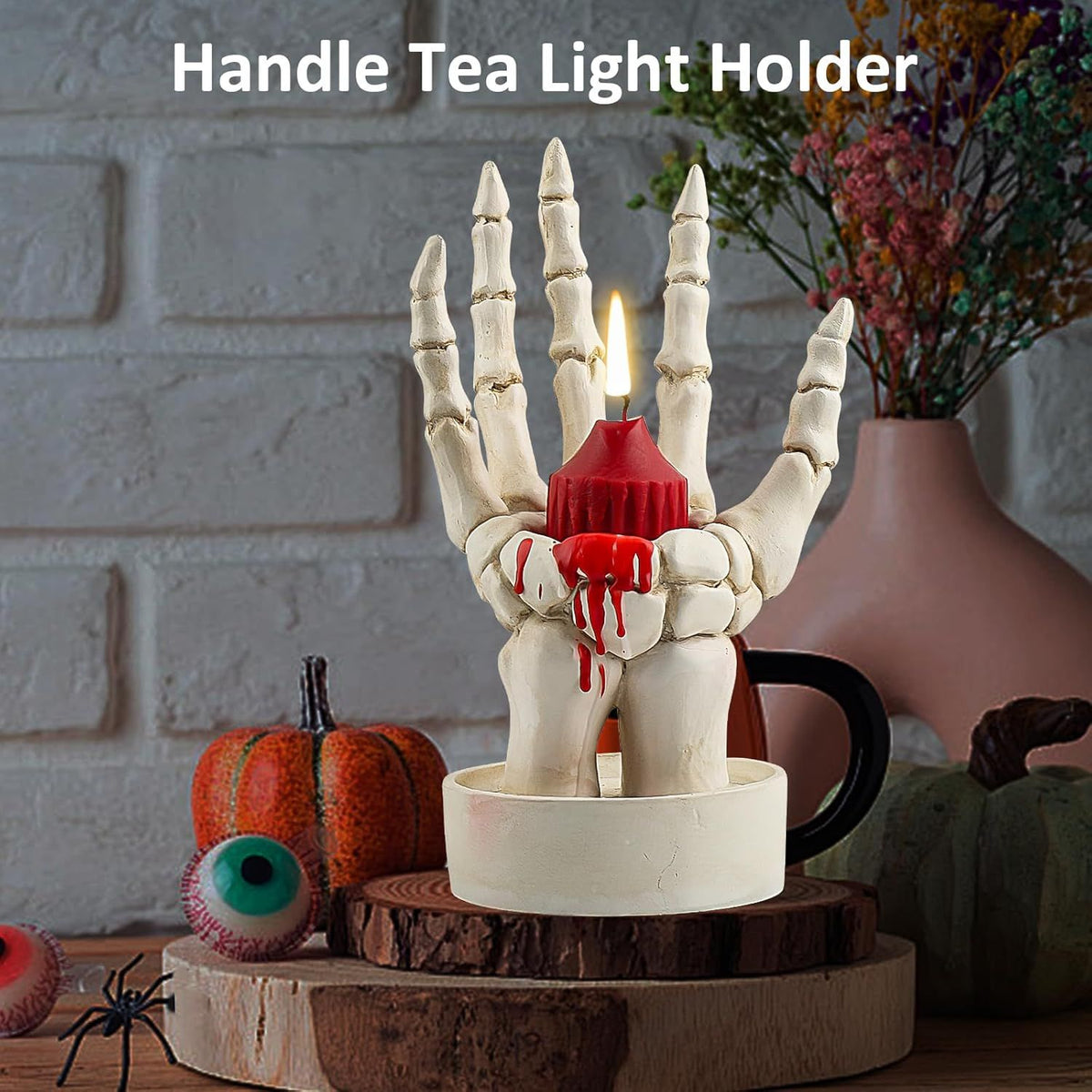 Doba Halloween Decorations Indoor Skeleton Hand Ring Holder Tealight Candle Holder for Gothic Table Decor Jewelry and Earring Organizer