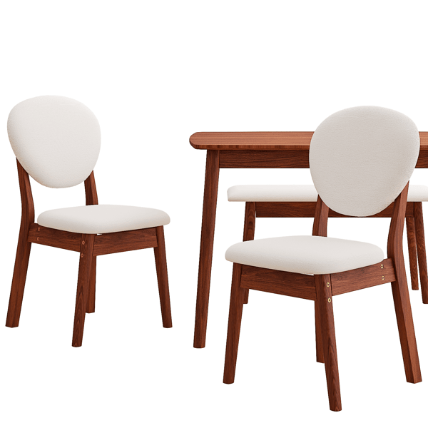 Doba 1 Table 2 Chairs 1 Bench Dining Set, Rubber Wood Frame with Beige Upholstered Seats, Deep Walnut Finish Rectangular Kitchen Dining Furniture