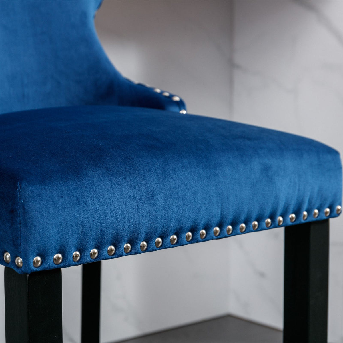 Doba A&A Furniture,Contemporary Velvet Upholstered Wing-Back Barstools with Button Tufted Decoration and Wooden Legs, and Chrome Nailhead Trim, Leisure Style Bar Chairs,Bar stools,Set of 2 (Blue),SW1824BL