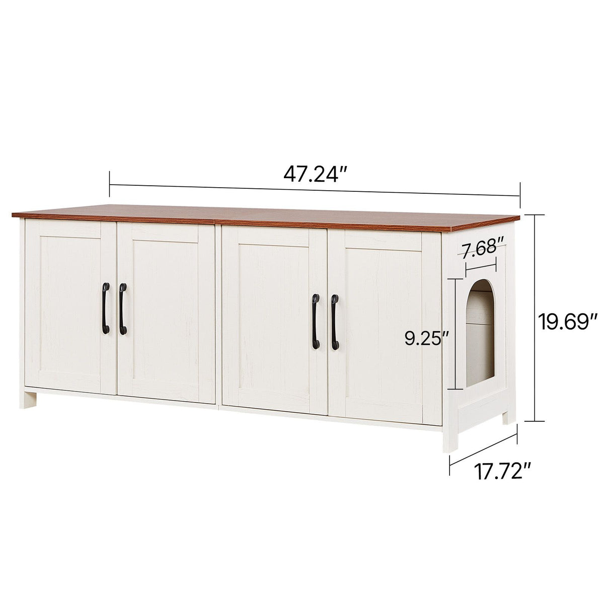 Doba Cat Litter Box Enclosure for Multi Cats, 47.2 in Hidden Litter Box Cabinet with 4 Doors & 2 Entries, Indoor Cat Washroom, Wooden Kitty House Furniture, Fit Most Litterboxes, Brown & White