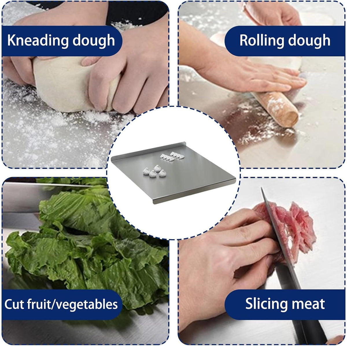 Doba XXL 304 Stainless Steel Cutting Board Anti-Slip & Mildew-Proof! No More Moldy Wooden Boards | Heavy-Duty & Food-Safe, Easy to Clean – Chop Meat, Knead Dough, Bake Prep All-in-One | Must-Have for Hom