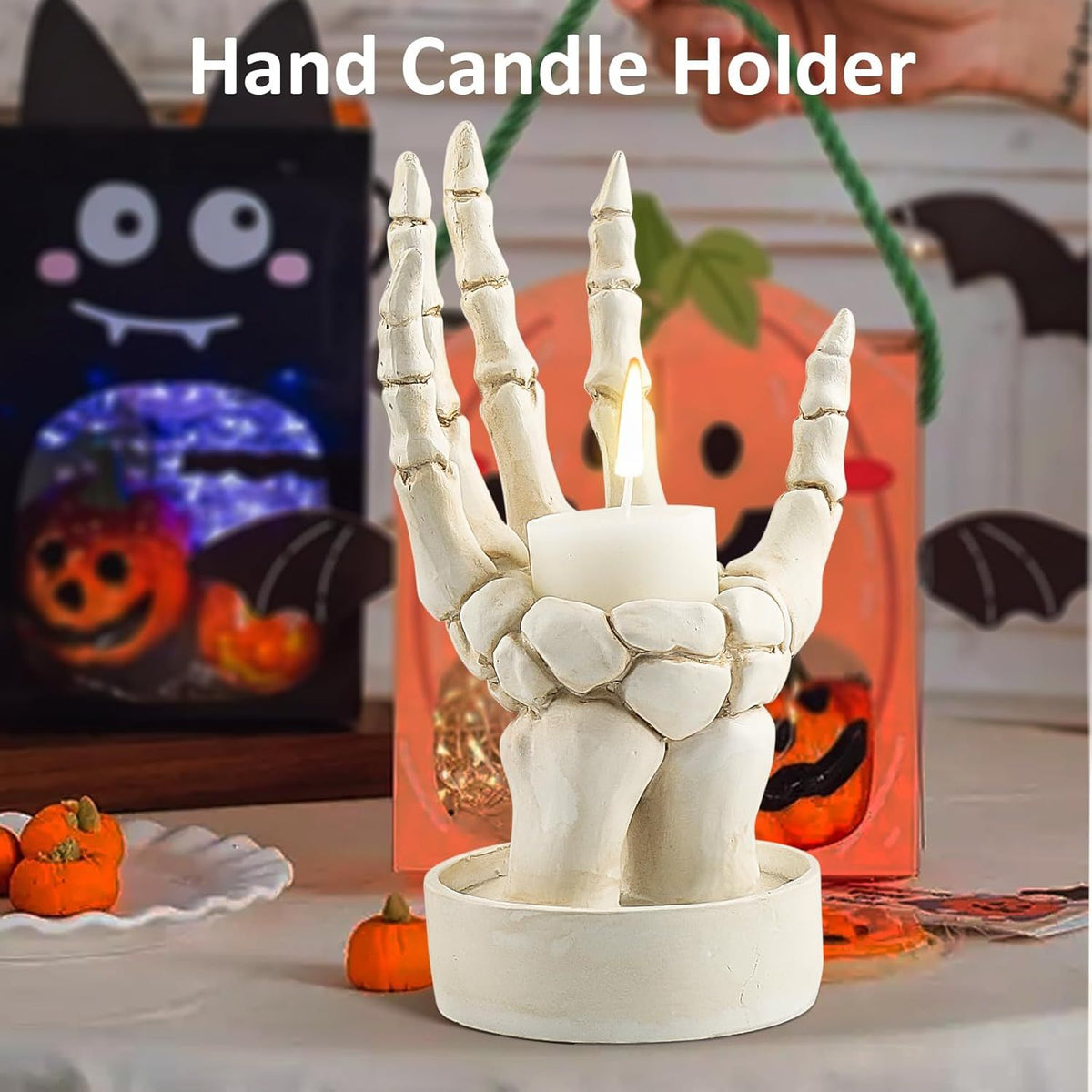 Doba Halloween Decorations Indoor Skeleton Hand Ring Holder Tealight Candle Holder for Gothic Table Decor Jewelry and Earring Organizer