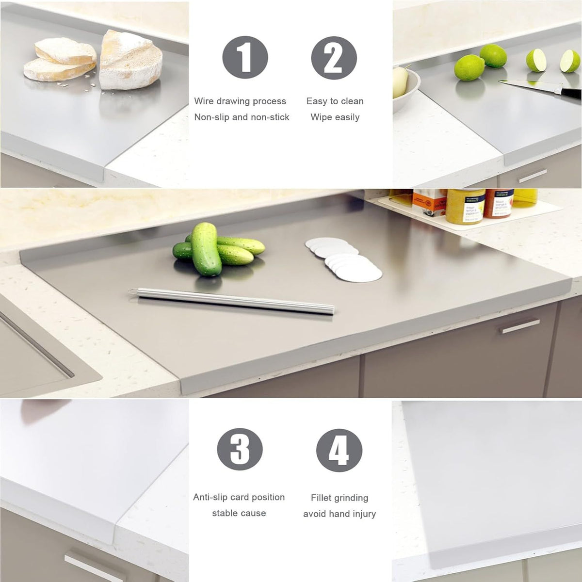 Doba XXL 304 Stainless Steel Cutting Board Anti-Slip & Mildew-Proof! No More Moldy Wooden Boards | Heavy-Duty & Food-Safe, Easy to Clean – Chop Meat, Knead Dough, Bake Prep All-in-One | Must-Have for Hom