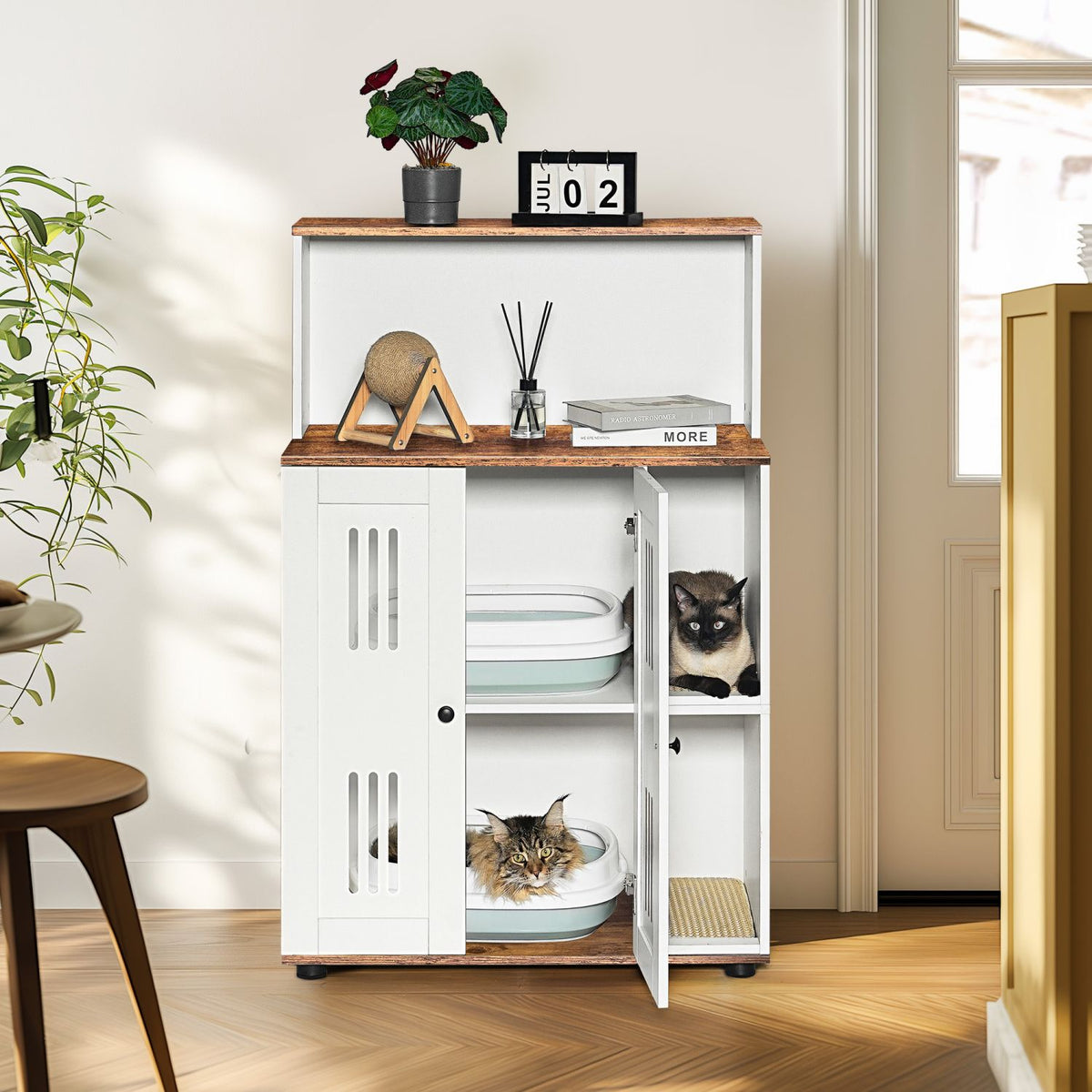 Doba Litter Box Enclosure for 2 Cats,Hidden cat furniture, double litter cabinet, can be used as side cabinet, wash bathroom