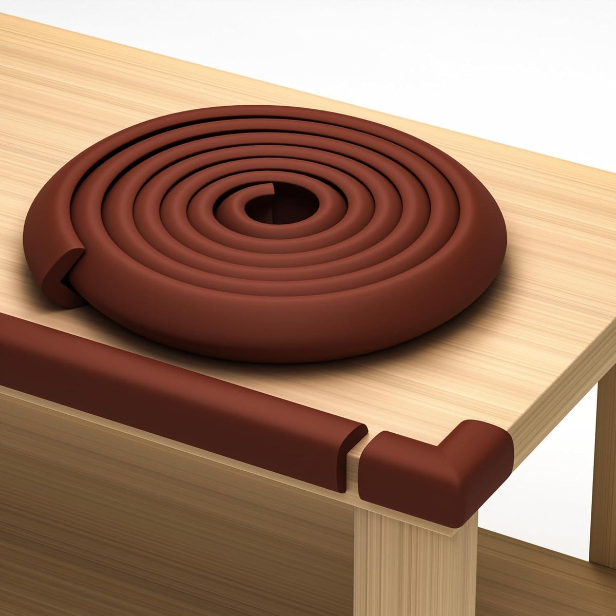Doba Sharp Edge and Furniture Safety Guards 20.4ft Protective Foam Cushion; 18ft Bumper 8 Adhesive Childsafe Corners Baby Caring Child Proofing Set NonToxic and Safe For Table, Fireplace, Countertop; Brown Brown