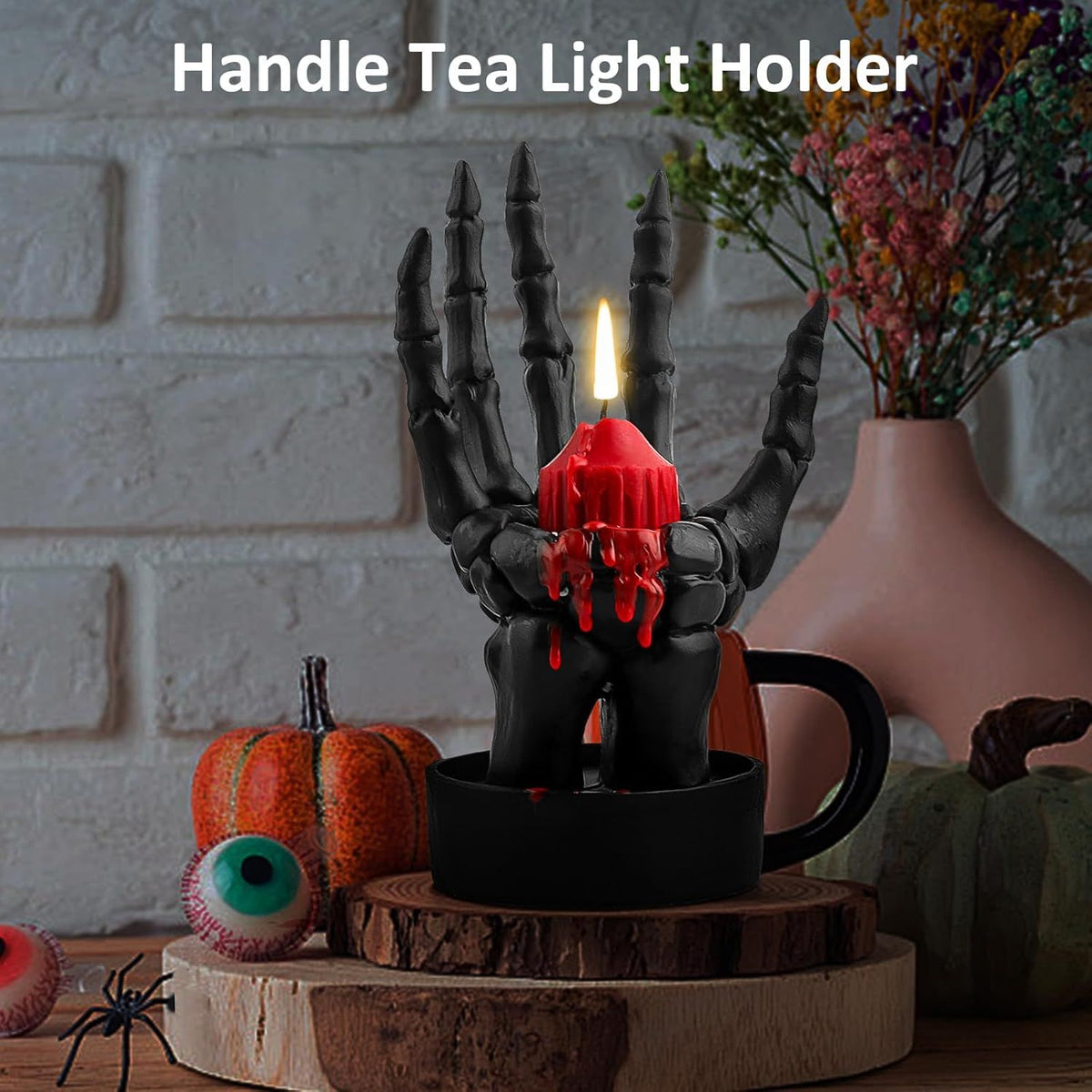 Doba Halloween Decorations Indoor Skeleton Hand Ring Holder Tealight Candle Holder for Gothic Table Decor Jewelry and Earring Organizer