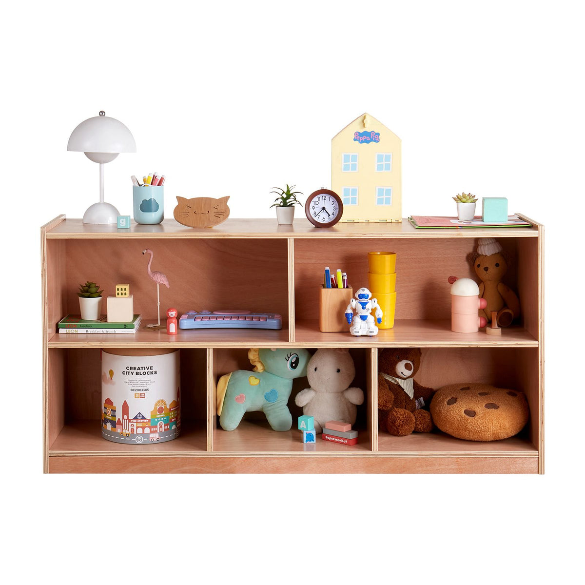 Doba Cubby Mobile Tray Storage Cabinet, 5-Compartment Cubby Storage Shelf, Cubby Storage Cabinet 2-shelf, Classroom Cubbies, Classroom Furniture for Home, Daycare and Preschool, Natural