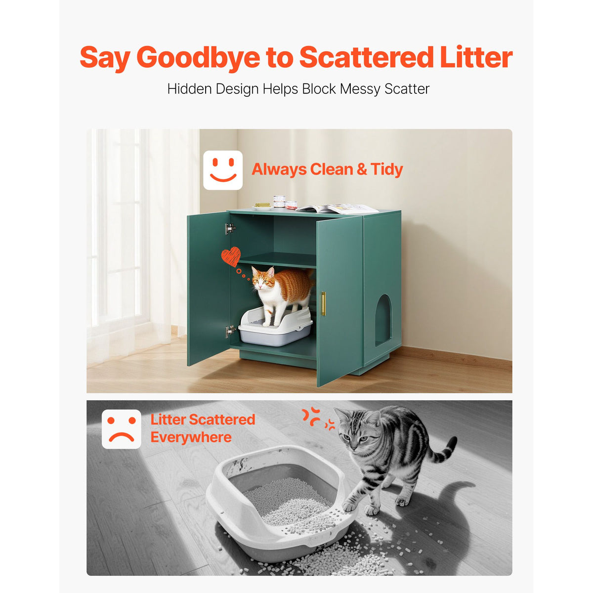 Doba Cat Litter Box Enclosure, 31.5 in Hidden Litter Box Cabinet, Wooden Indoor Cat Washroom with Ventilated Holes, Double-Door Kitty Pet House Furniture, End Side Table Fit Most Litterboxes