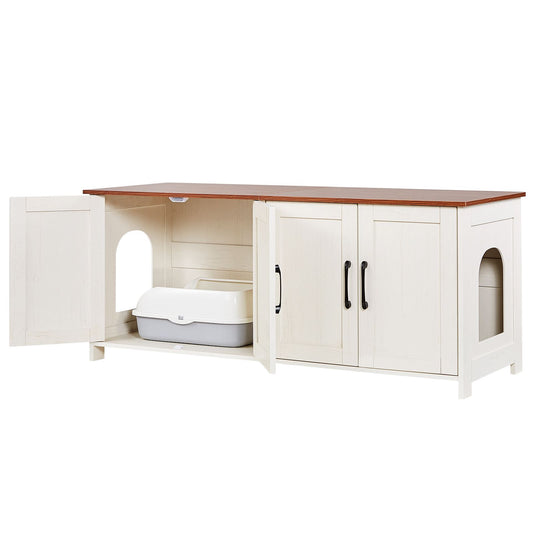 Doba Cat Litter Box Enclosure for Multi Cats, 47.2 in Hidden Litter Box Cabinet with 4 Doors & 2 Entries, Indoor Cat Washroom, Wooden Kitty House Furniture, Fit Most Litterboxes, Brown & White 47.2 inch Particle Board
