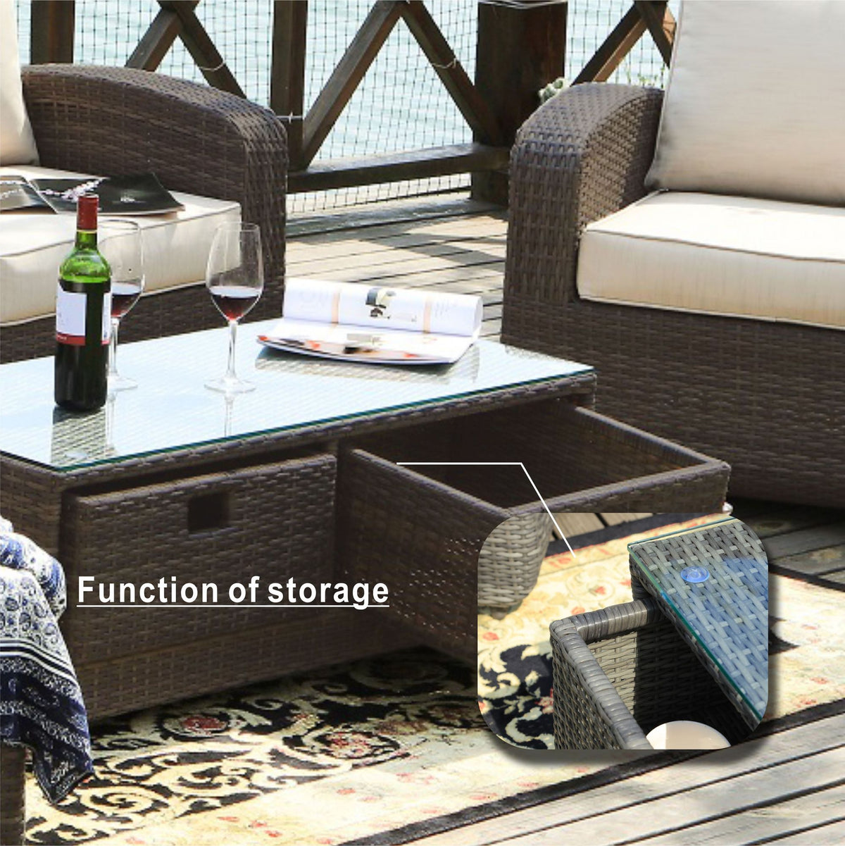 Doba Direct Wicker 5-Piece Outdoor Rattan Furniture Patio Conversation Set with Cushion