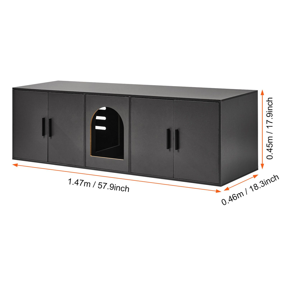 Doba Cat Litter Box Enclosure for 2 Cats, Litter Box Furniture Hidden with Double Rooms, Wooden Cat Box Cabinet Fit Most of Litter Box, 57.9"L x 18.3"W x 17.9"H, Black