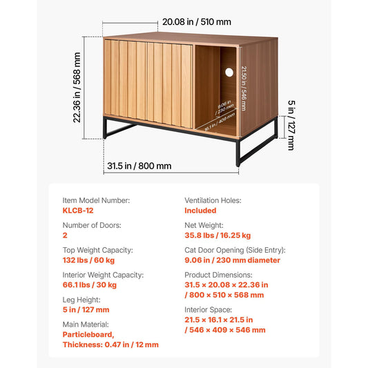 Doba Cat Litter Box Enclosure Furniture, 31.5 in Hidden Litter Box Cabinet with Scratch Pad & Storage, Waterproof Cat Washroom End Table Cat House, Fit Most of Litterbox, for Bedroom Living Room Default