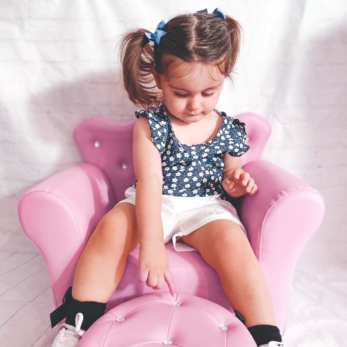 Doba Kids Sofa Set with Footstool, Princess Theme, Diamond Decoration - Cozy Furniture for Children