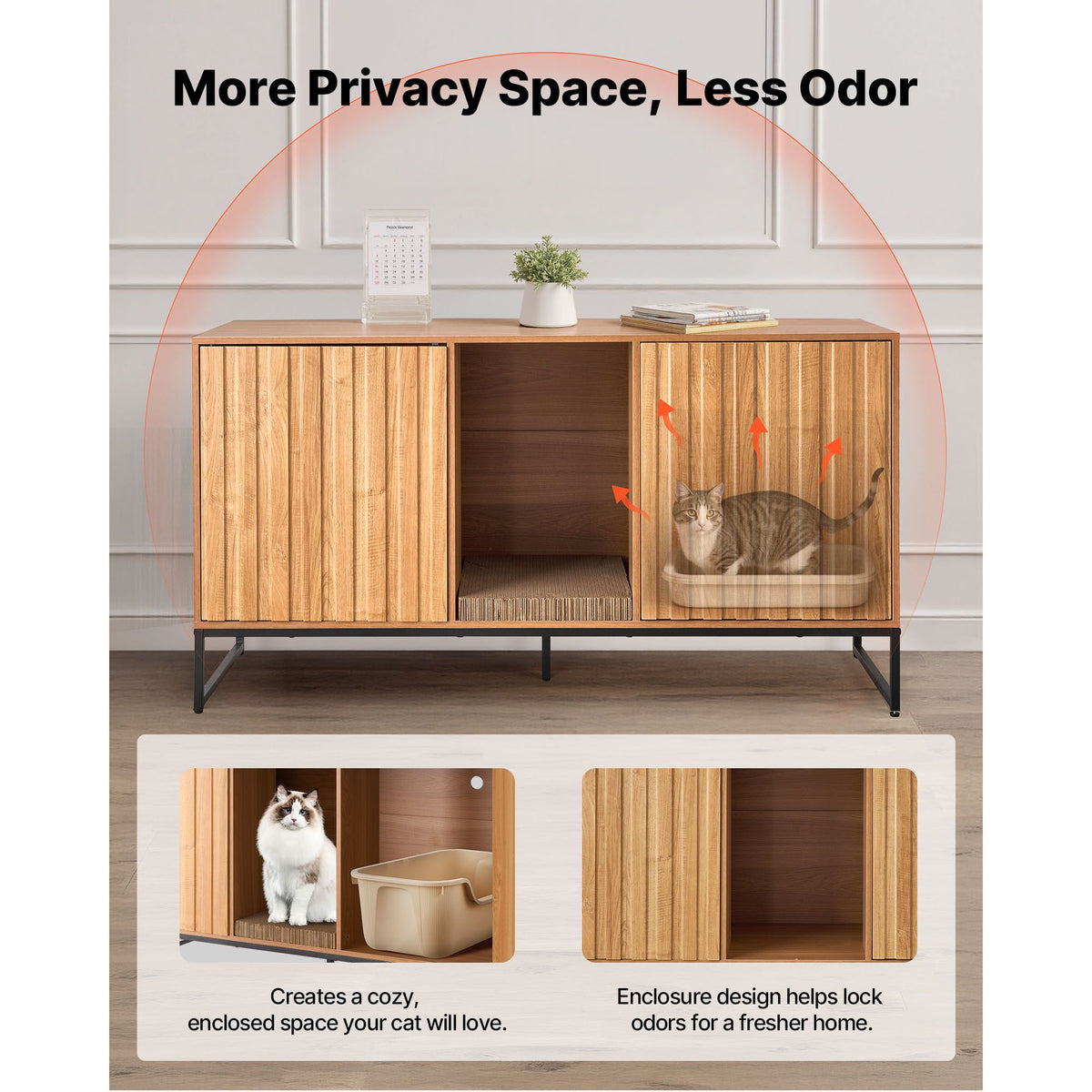 Doba Cat Litter Box Enclosure Furniture, 47.2 in Hidden Litter Box Cabinet with Scratch Pad & Storage, Waterproof Cat Washroom End Table Cat House, Fit Most of Litterbox, for Bedroom Living Room Default