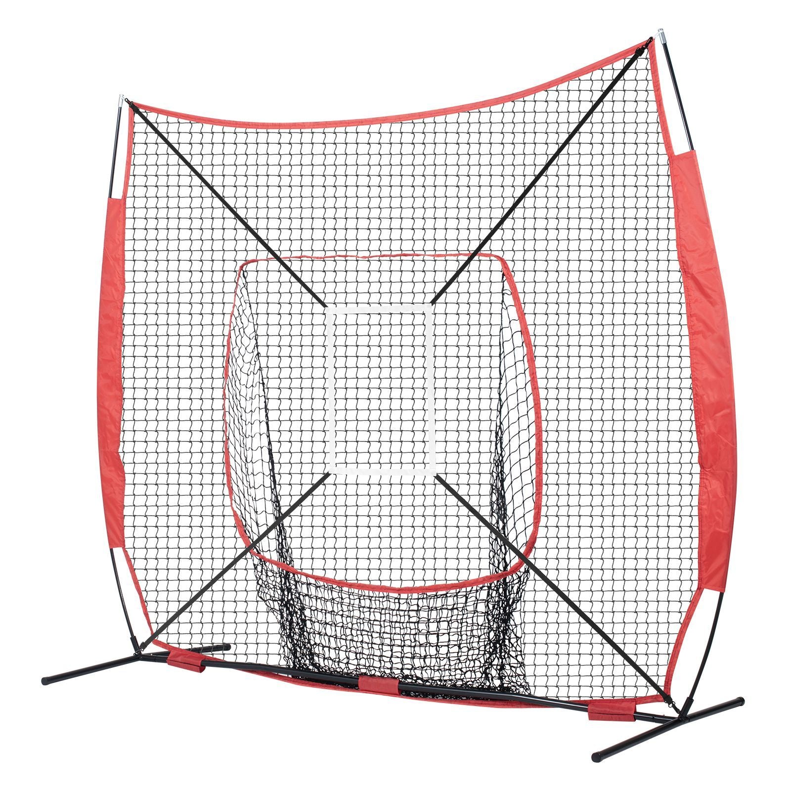 Doba 7x7 ft Baseball Softball Practice Net, Portable Baseball Training Net for Hitting Batting Catching Pitching, Backstop Baseball Equipment with Bow Frame, Carry Bag, Strike Zone, Ball, Batting Tee