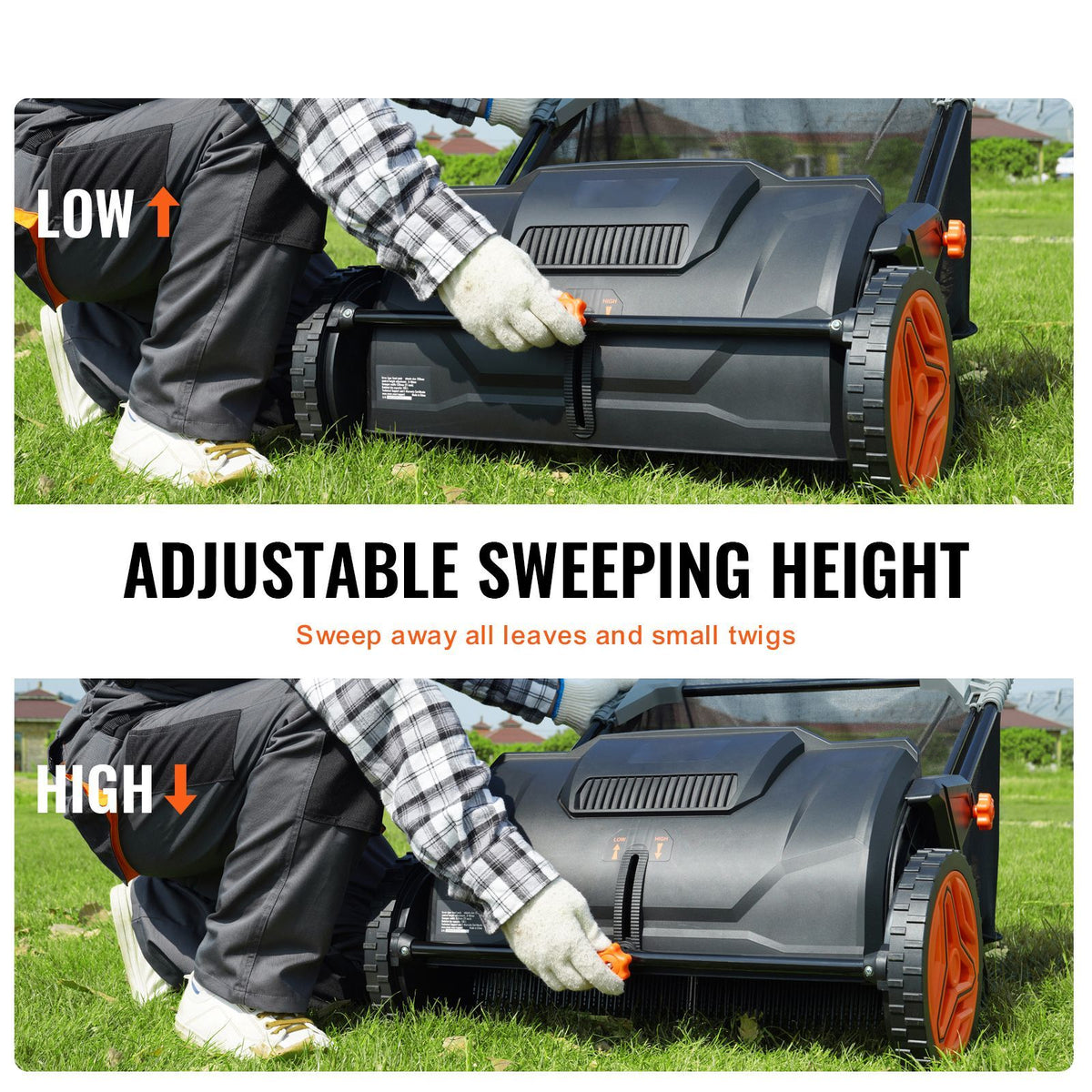 Doba Push Lawn Sweeper, 21inch Leaf & Grass Collector, Strong Plastic Wheels & Heavy Duty Thickened Steel Durable to Use with Large Capacity 3.5 cu. ft. Mesh Collection Hopper Bag, 2 Spinning Brushes Default