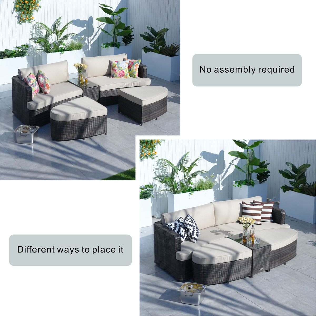 Doba Direct Wicker 5-Piece Outdoor Wicker Sofa Daybed Set Patio Furniture Sunbed