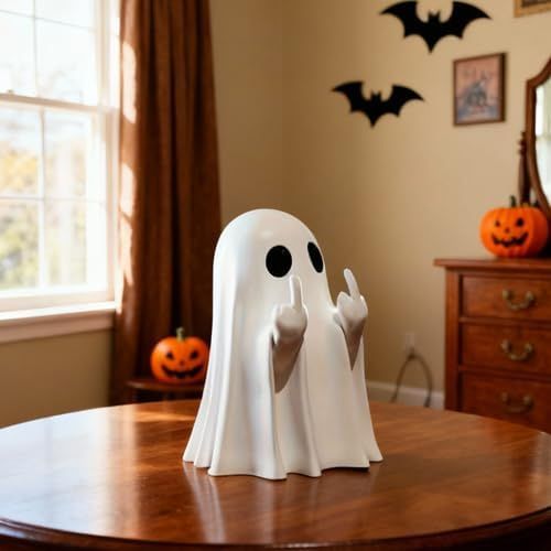 Doba Halloween Ghost Figurine, Spooky Resin Ghost Statue, Cute Ghost Halloween Decoration for Home and Office Desktop Decor Display Ornaments