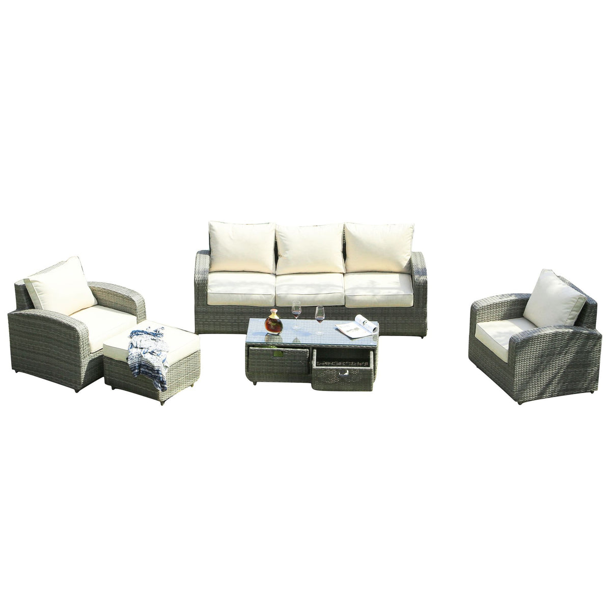 Doba Direct Wicker 5-Piece Outdoor Rattan Furniture Patio Conversation Set with Cushion