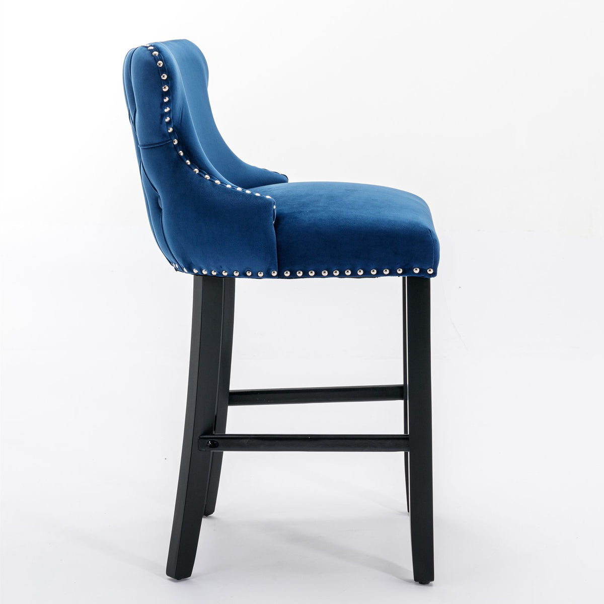 Doba A&A Furniture,Contemporary Velvet Upholstered Wing-Back Barstools with Button Tufted Decoration and Wooden Legs, and Chrome Nailhead Trim, Leisure Style Bar Chairs,Bar stools,Set of 2 (Blue),SW1824BL