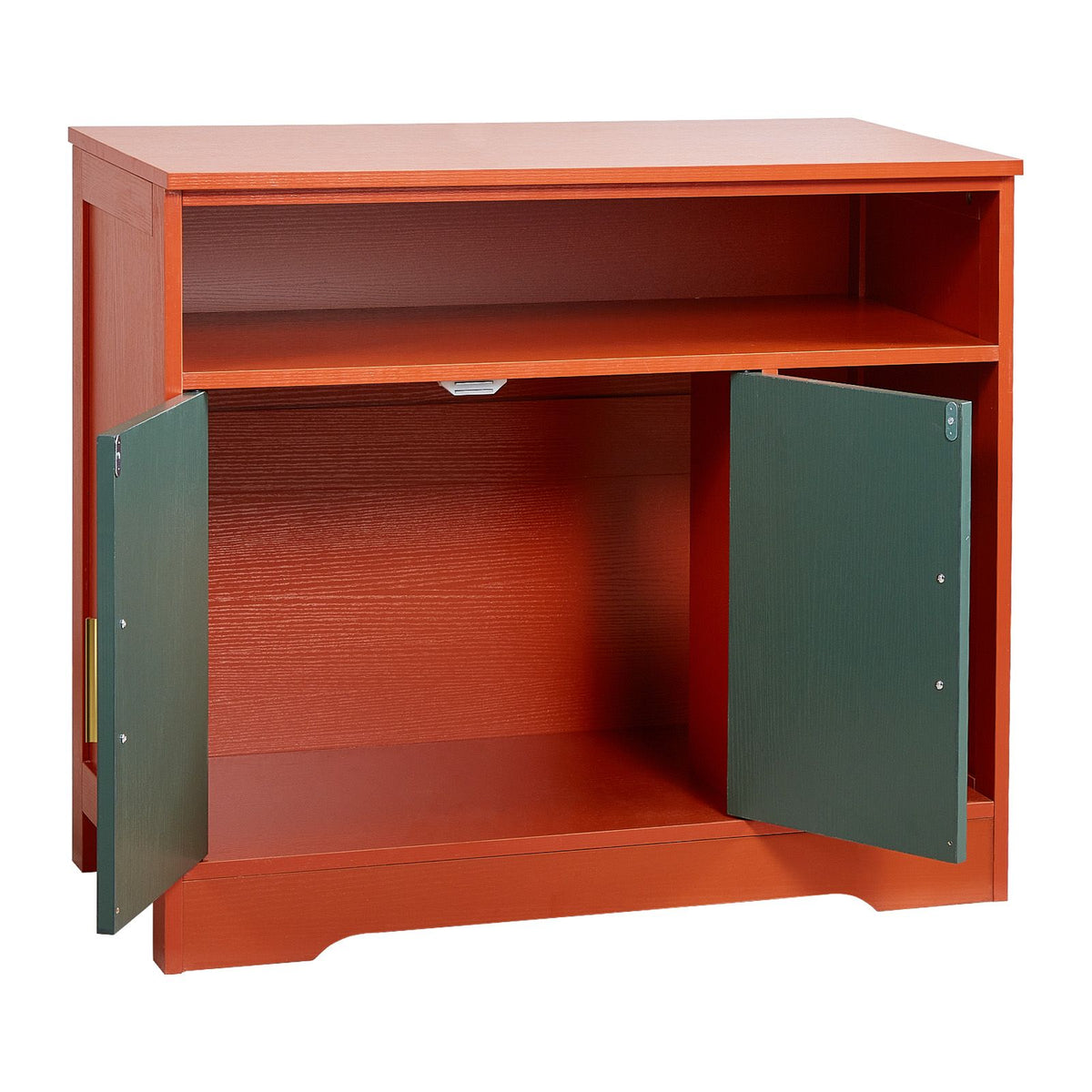 Doba Cat Litter Box Enclosure, 31 in Hidden Litter Box Cabinet with Shelf & Storage, Modern Style Indoor Cat Washroom, Wooden Kitty House Furniture End Table, Fit Most Litterboxes, Red & Green