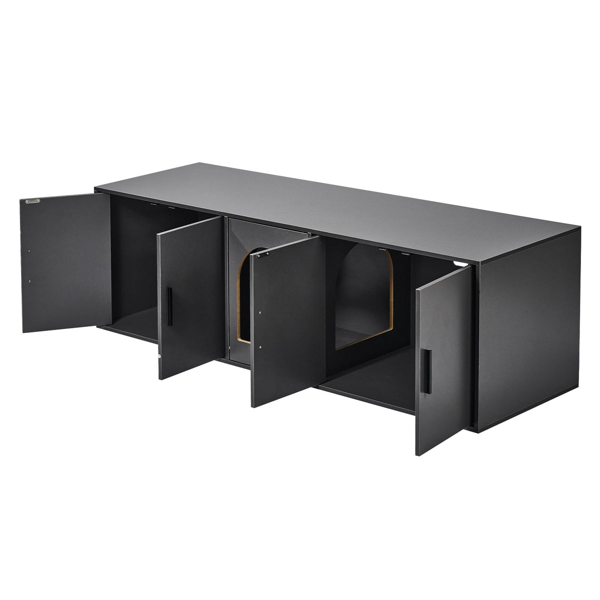 Doba Cat Litter Box Enclosure for 2 Cats, Litter Box Furniture Hidden with Double Rooms, Wooden Cat Box Cabinet Fit Most of Litter Box, 57.9"L x 18.3"W x 17.9"H, Black