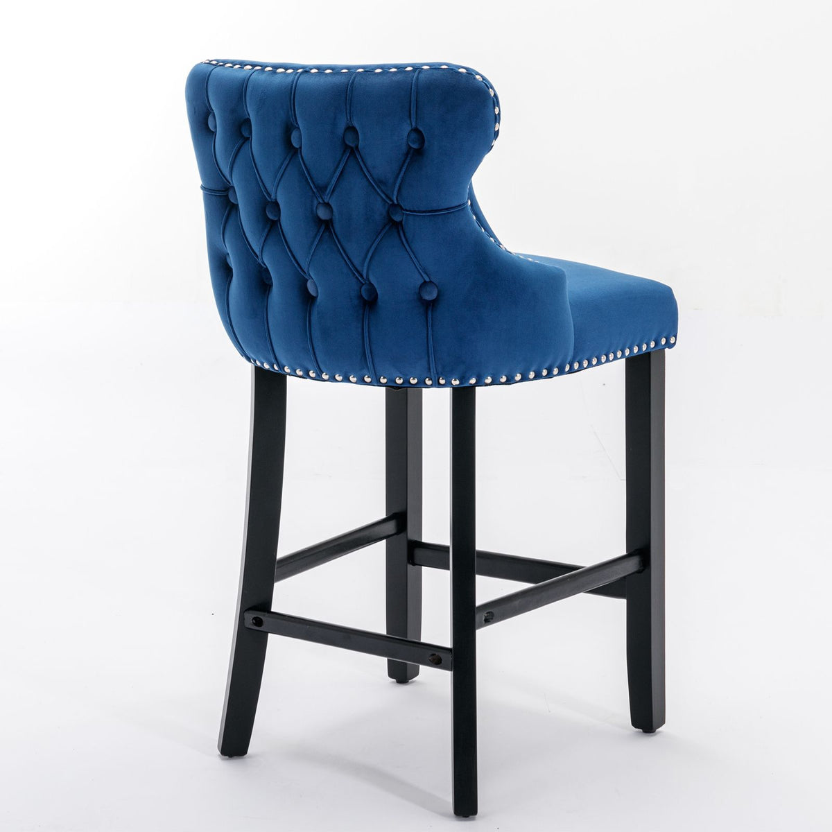 Doba A&A Furniture,Contemporary Velvet Upholstered Wing-Back Barstools with Button Tufted Decoration and Wooden Legs, and Chrome Nailhead Trim, Leisure Style Bar Chairs,Bar stools,Set of 2 (Blue),SW1824BL