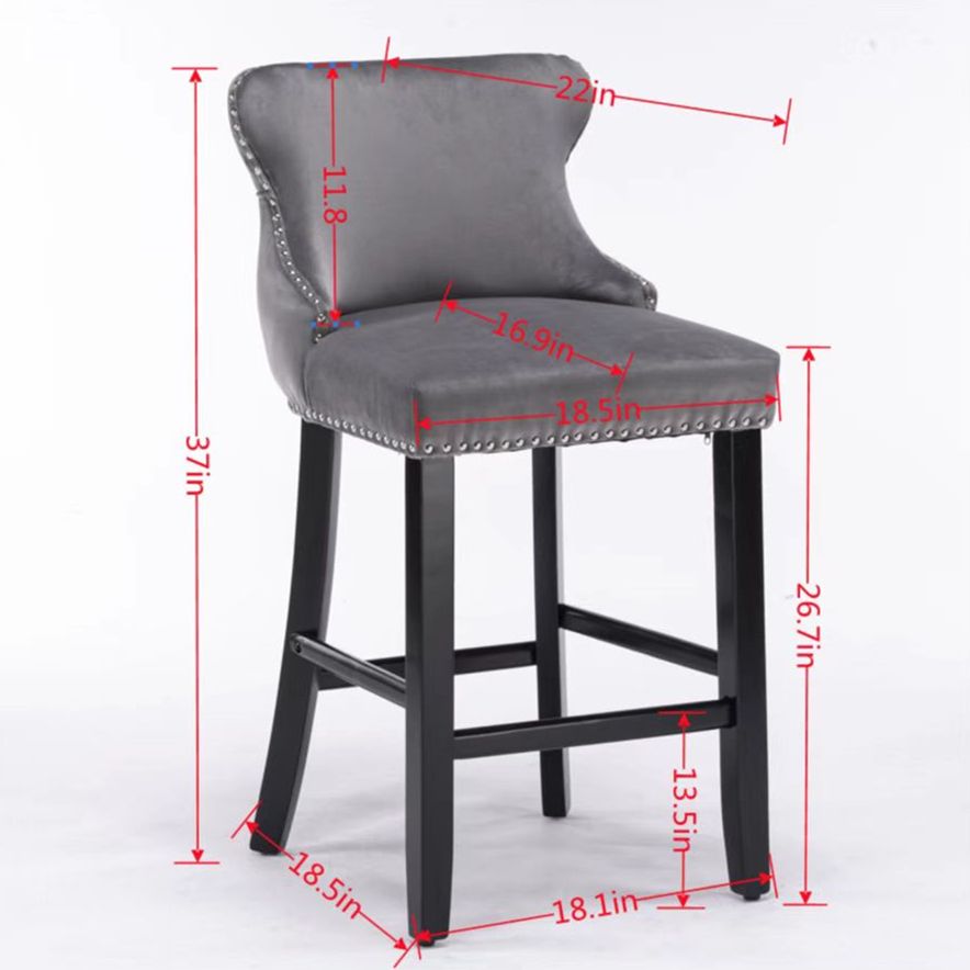 Doba A&A Furniture,Contemporary Velvet Upholstered Wing-Back Barstools with Button Tufted Decoration and Wooden Legs, and Chrome Nailhead Trim, Leisure Style Bar Chairs,Bar stools,Set of 2 (Blue),SW1824BL