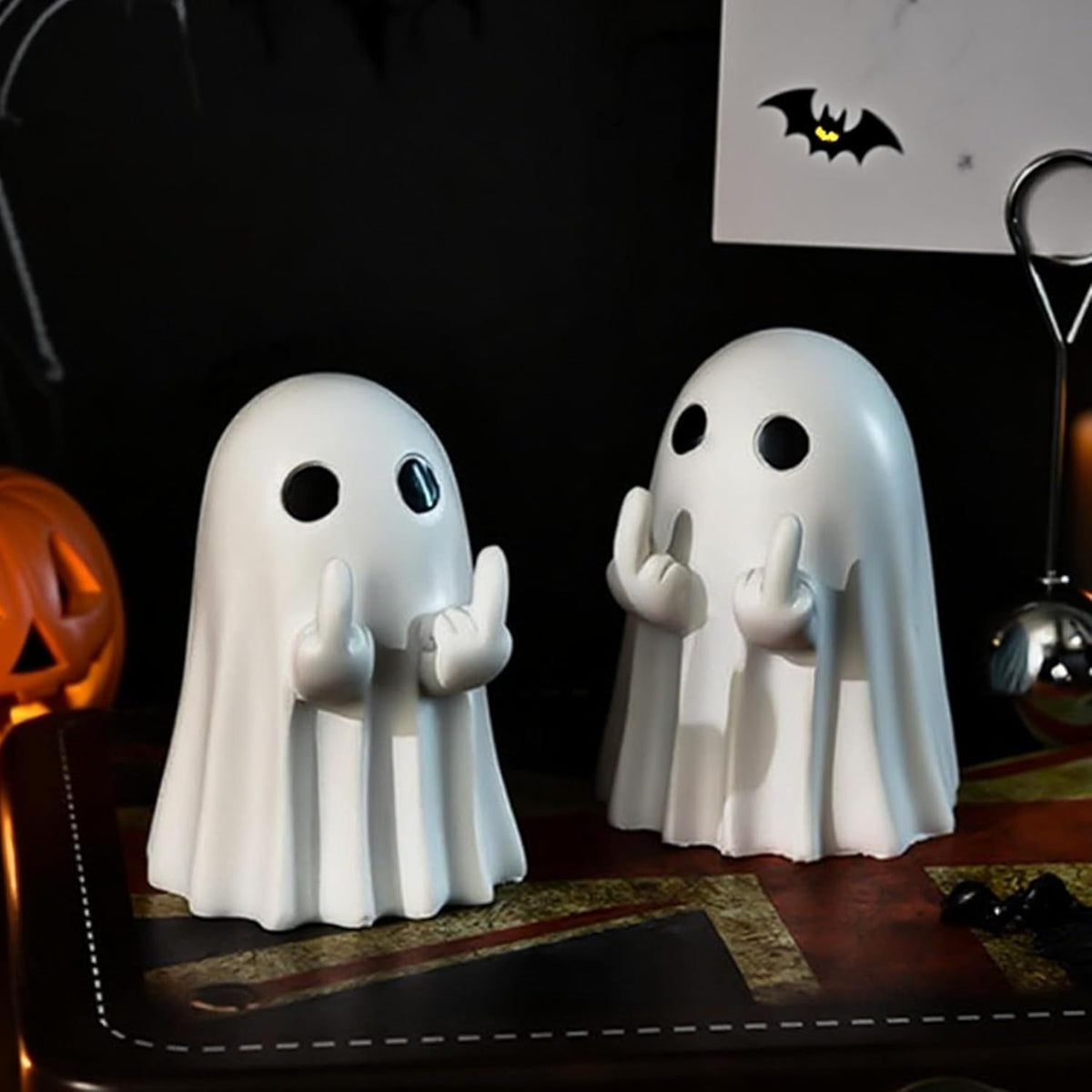 Doba Halloween Ghost Figurine, Spooky Resin Ghost Statue, Cute Ghost Halloween Decoration for Home and Office Desktop Decor Display Ornaments