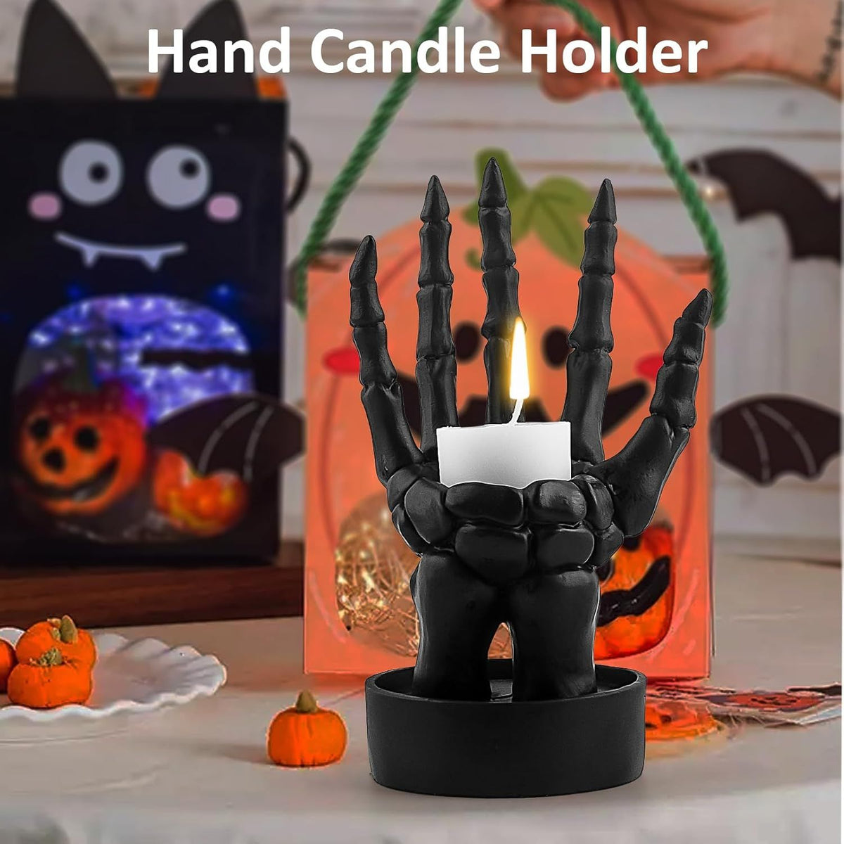 Doba Halloween Decorations Indoor Skeleton Hand Ring Holder Tealight Candle Holder for Gothic Table Decor Jewelry and Earring Organizer