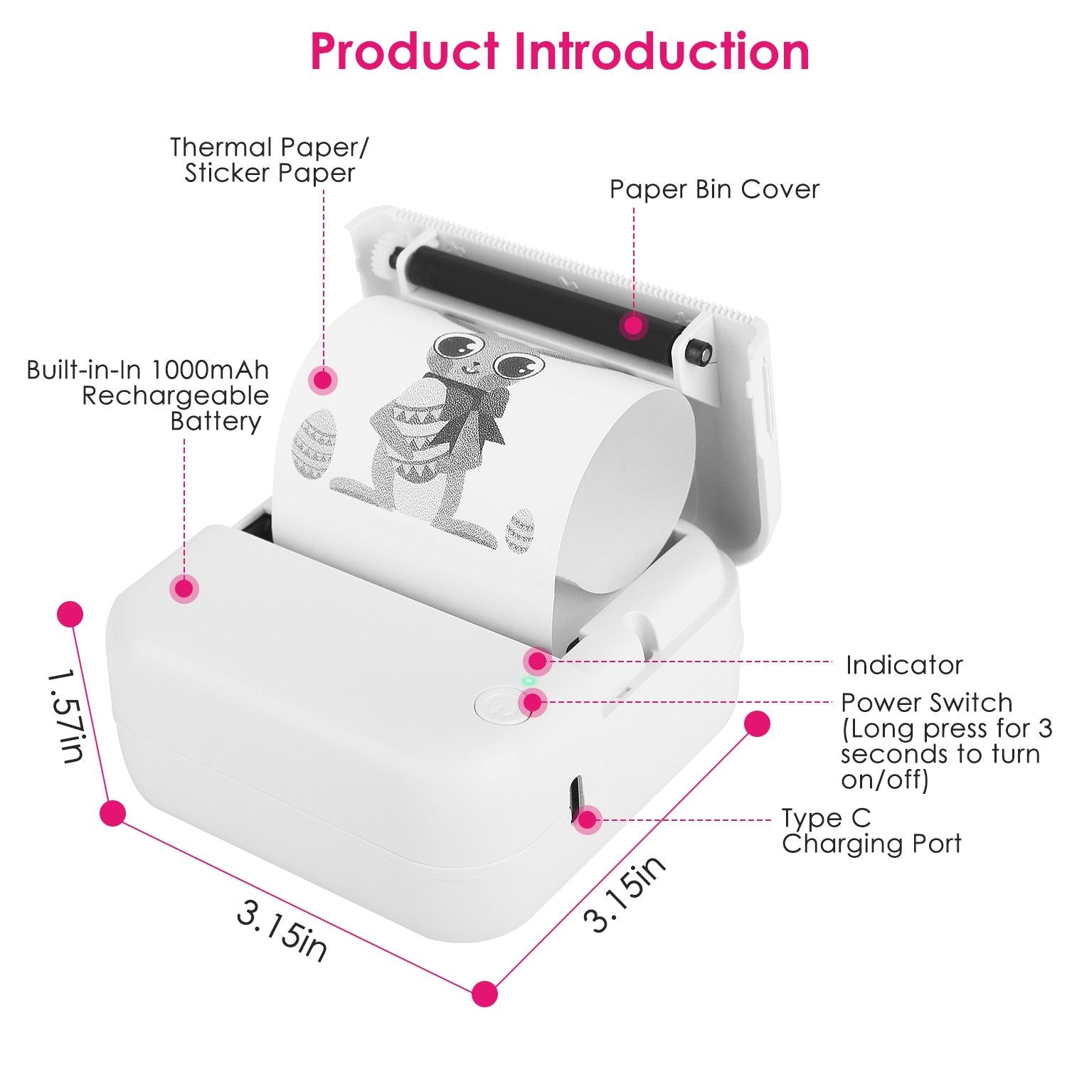 Doba Pocket Wireless Thermal Printer Portable Mini Sticker Maker Machine Rechargeable Inkless Photo Printer for Printing Label Journal Study Notes Memo Photos