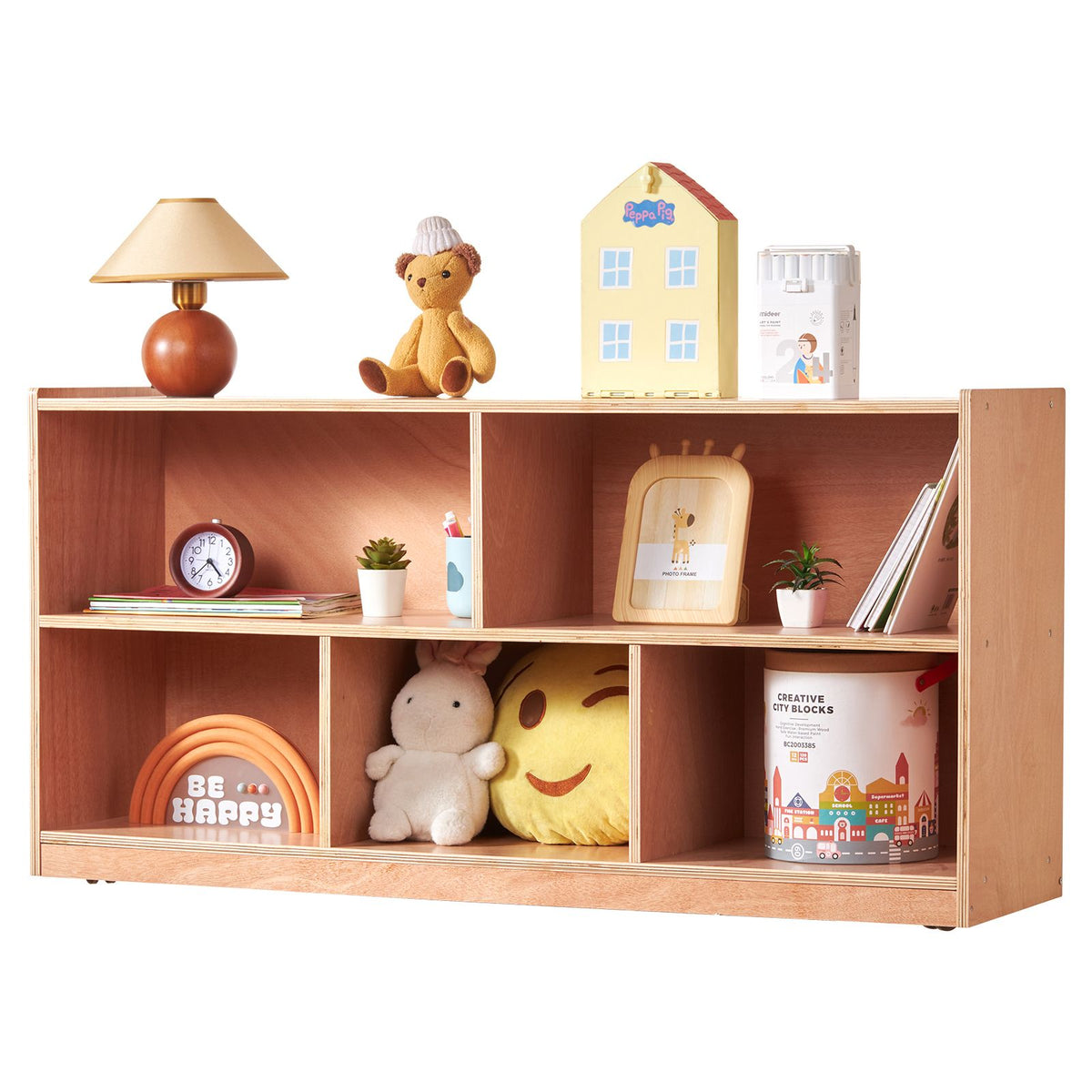 Doba Cubby Mobile Tray Storage Cabinet, 5-Compartment Cubby Storage Shelf, Cubby Storage Cabinet 2-shelf, Classroom Cubbies, Classroom Furniture for Home, Daycare and Preschool, Natural