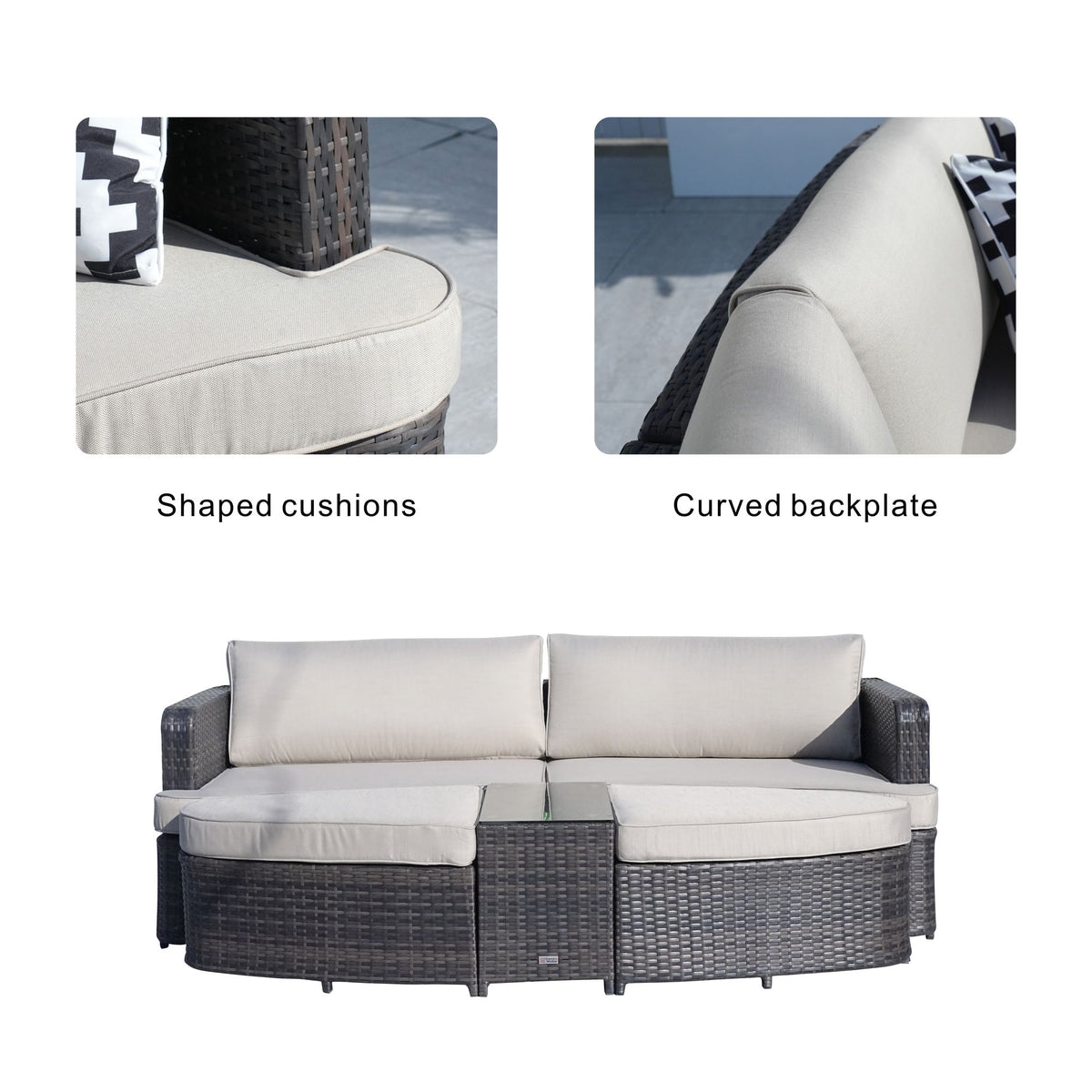 Doba Direct Wicker 5-Piece Outdoor Wicker Sofa Daybed Set Patio Furniture Sunbed