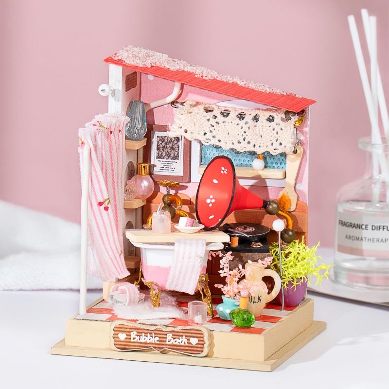 Doba Robotime DIY Taste Life Kitchen Doll House with Furniture Children Adult Miniature Dollhouse Bubble Bath Wooden Kits Toy Gift DS