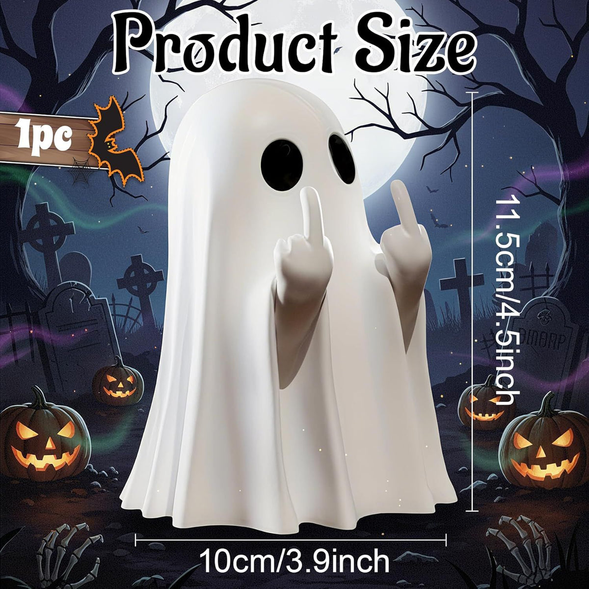 Doba Halloween Ghost Figurine, Spooky Resin Ghost Statue, Cute Ghost Halloween Decoration for Home and Office Desktop Decor Display Ornaments Big Ghost Figurine