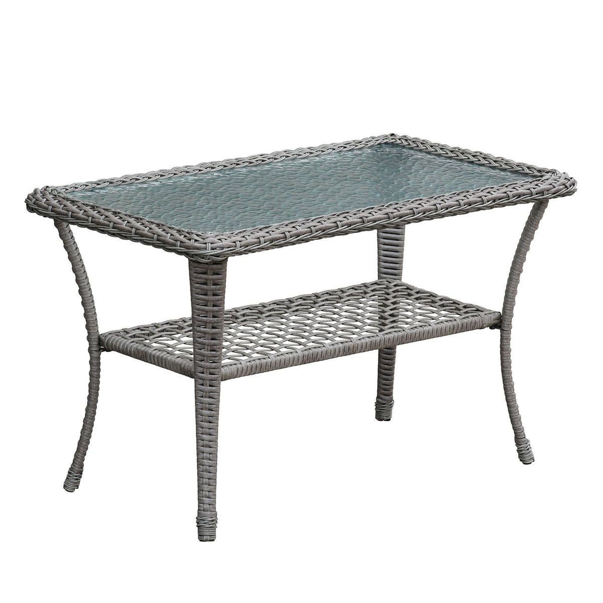 Doba 2 Piece Outdoor Wicker Patio Furniture Set, 2-Seater Rattan Loveseat with Tempered Glass Coffee Table, Water-Resistant Navy Blue Cushions, All-Weather Conversation Set for Porch, Backyard, Poolside, B