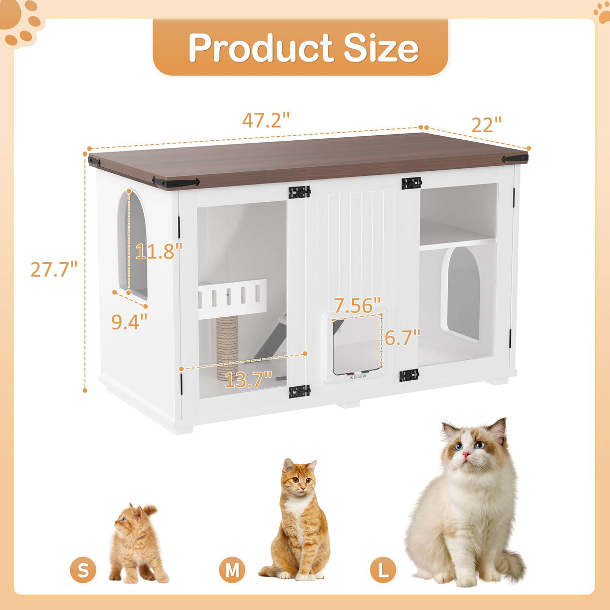 Doba 47.25" Large Cat Litter Box Enclosure with LED Light, Hidden Litter Box Furniture, Cat House with Stairs and Cat Scratching Post, Cat Cabinet Side Table with Smart Doors for Living Room