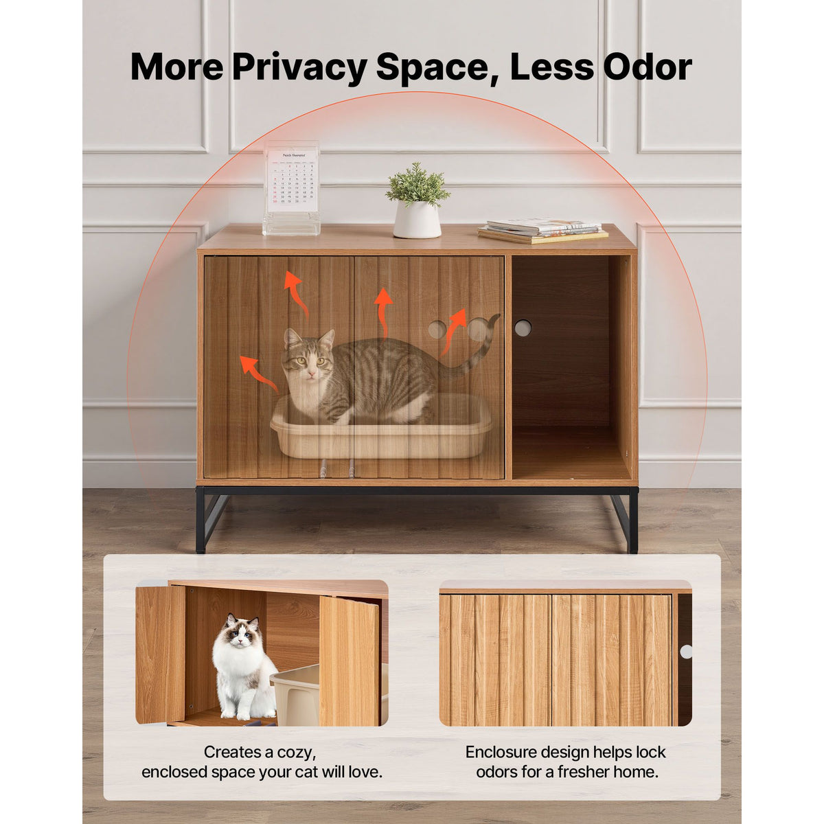 Doba Cat Litter Box Enclosure Furniture, 31.5 in Hidden Litter Box Cabinet with Scratch Pad & Storage, Waterproof Cat Washroom End Table Cat House, Fit Most of Litterbox, for Bedroom Living Room