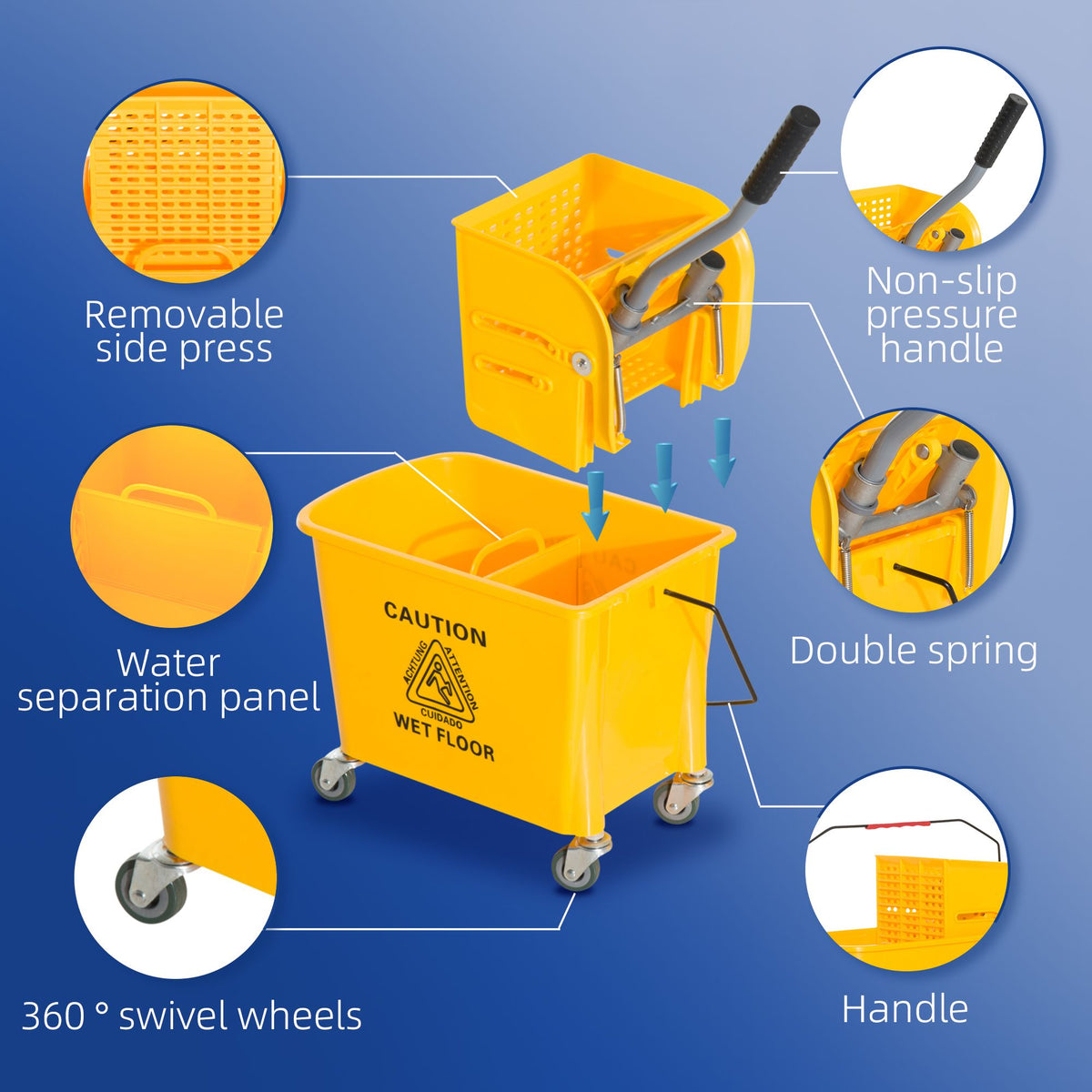 Doba Heavy Duty Janitor Mop Bucket with Wringer, Durable Yellow, Easy Clean-Up